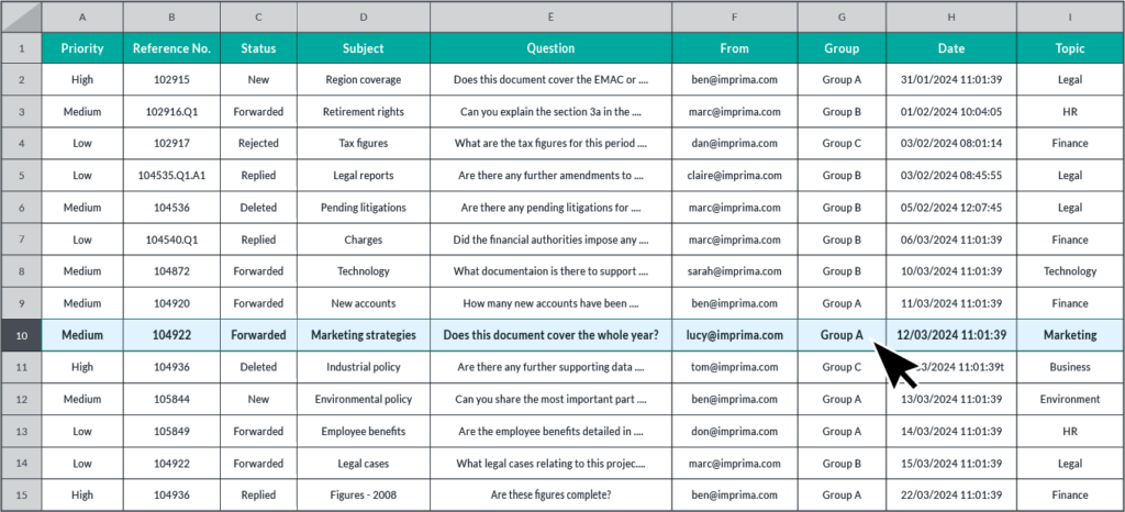 Question and Answer - download Excel template